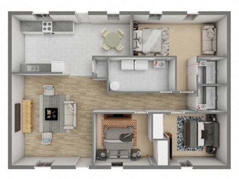 Floor plan for 3 beds, 2 baths, 1050 sqft